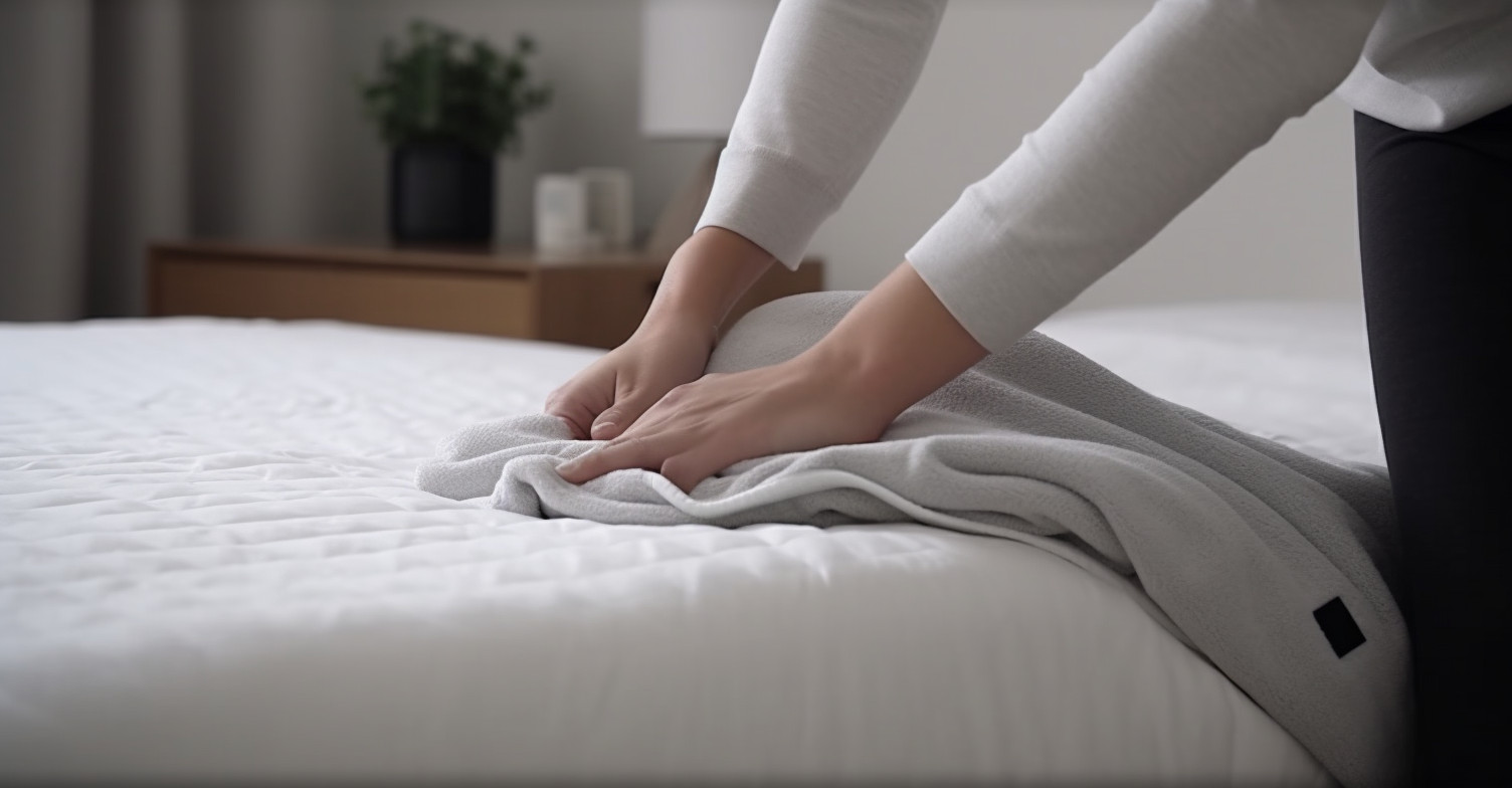 Person gently folding and storing an electric blanket according to manufacturer guidelines