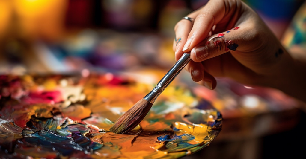 Close up shot of an artists hand painting