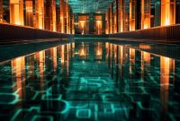 LED Lights Reflection on Pool Water