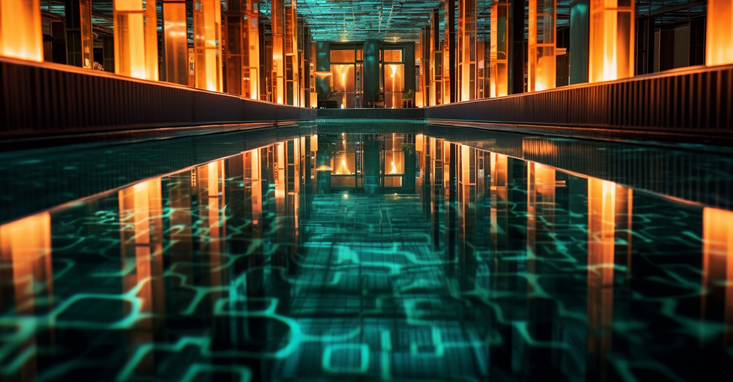 LED Lights Reflection on Pool Water