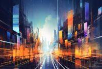 Digital and Manual Document Verification Clash in a Futuristic Cityscape Digital and Manual Document Verification Clash in a Futuristic Cityscape