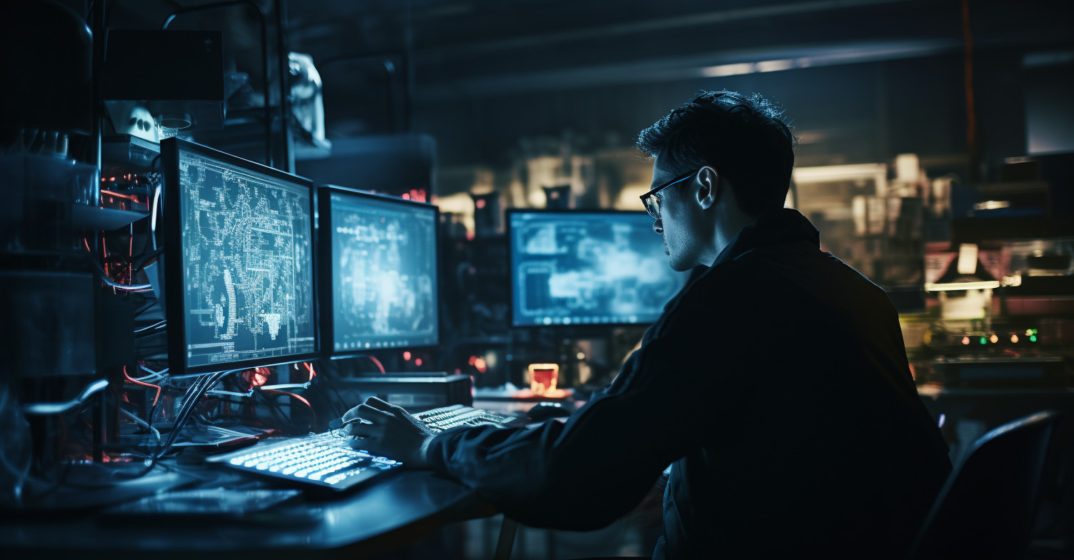 Tech savvy person analyzing data in a futuristic lab