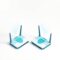 Two wireless routers side by side emitting Wi-Fi signal waves