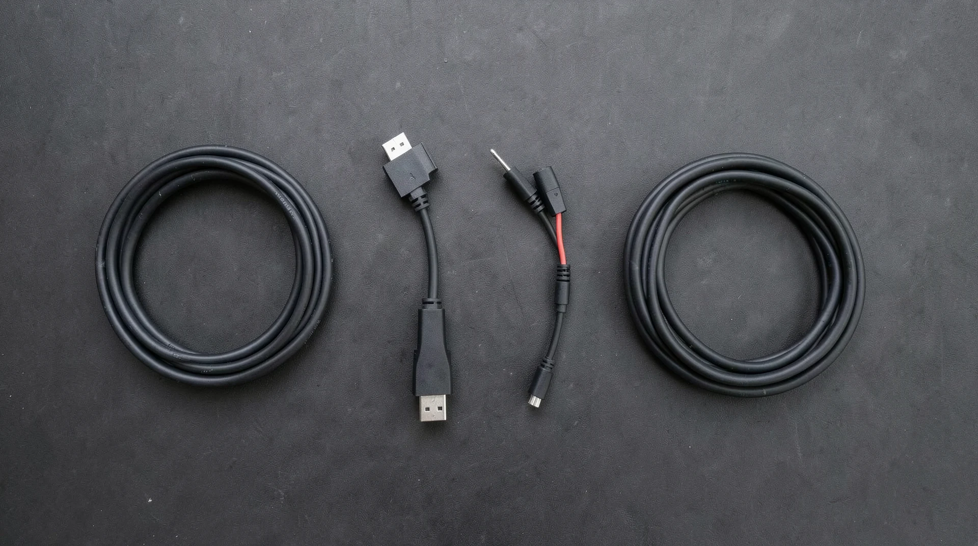 Various audio video cables on workbench