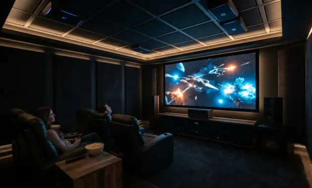Home theater with Dolby Atmos ceiling speakers