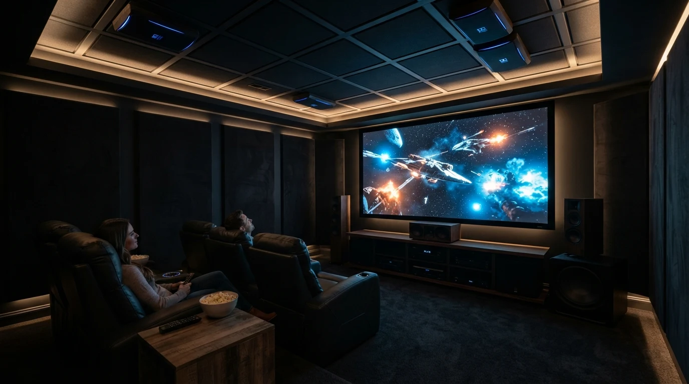 Home theater with Dolby Atmos ceiling speakers