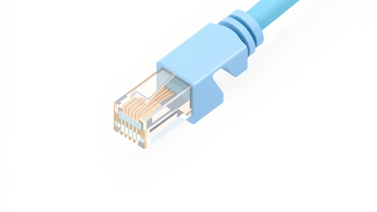 RJ45 connector on a blue ethernet cable RJ45 connector crimped on a blue CAT5 ethernet cable