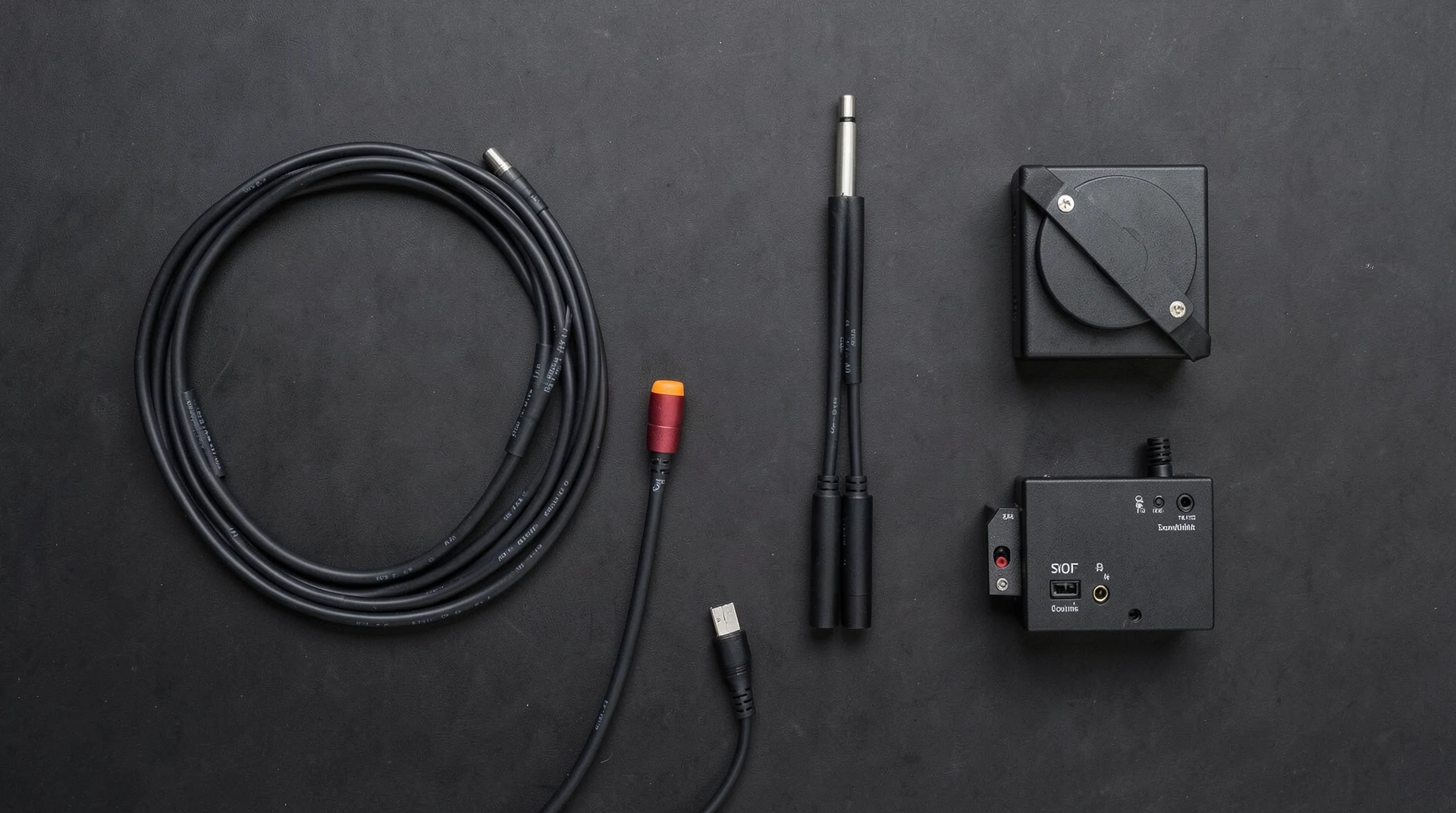 Digital audio cables on dark surface