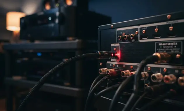 Toslink optical audio cable connected to sound system