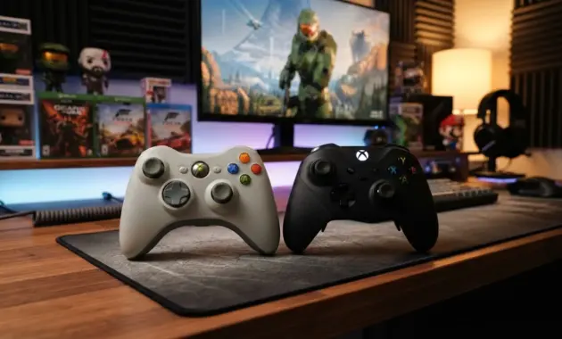 Xbox 360 and Xbox One controllers side by side