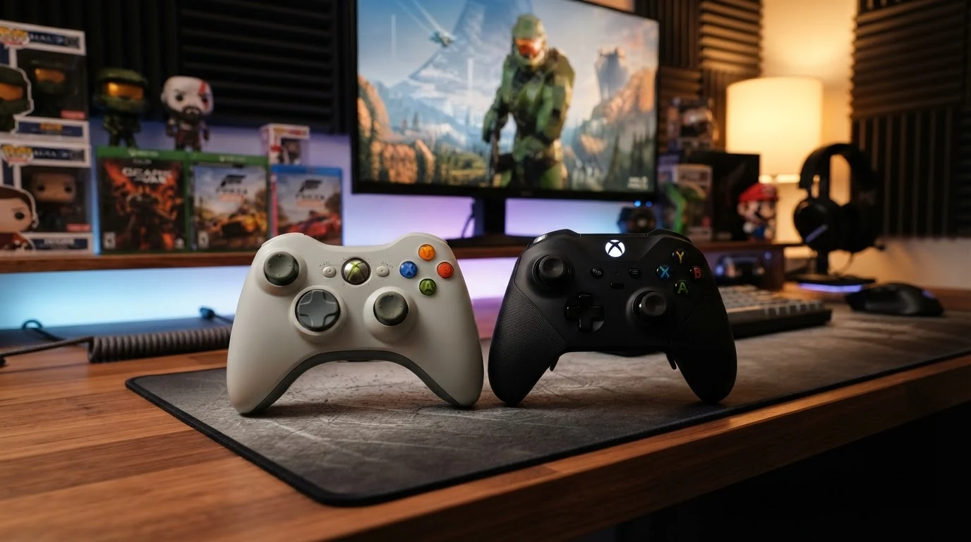 Xbox 360 and Xbox One controllers side by side