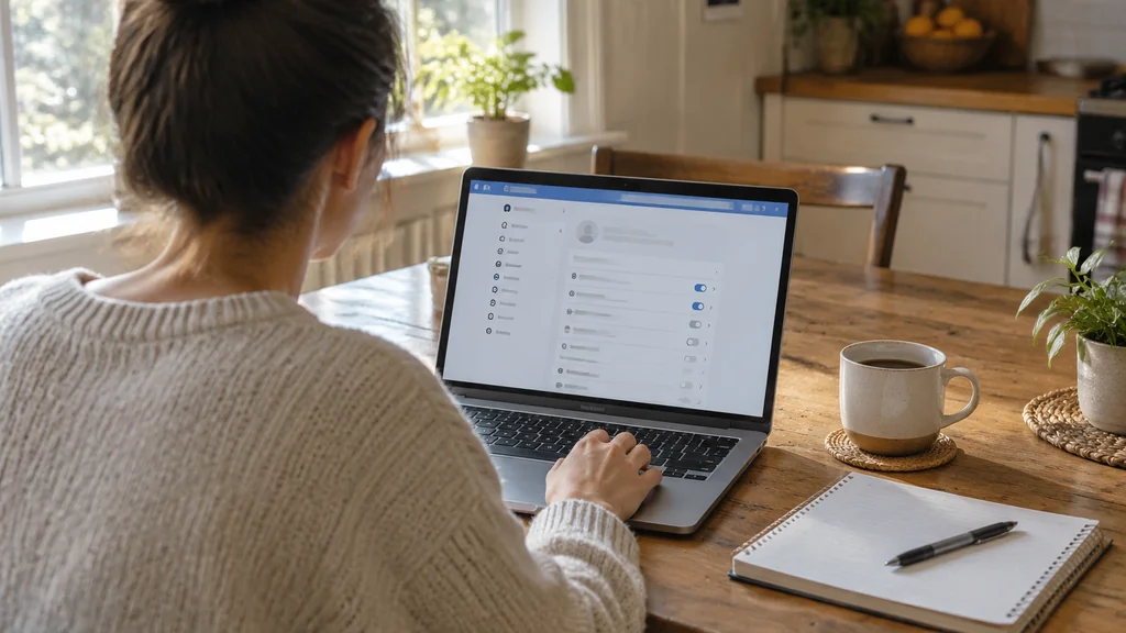 Person at a kitchen table preparing to delete a social media account on a laptop