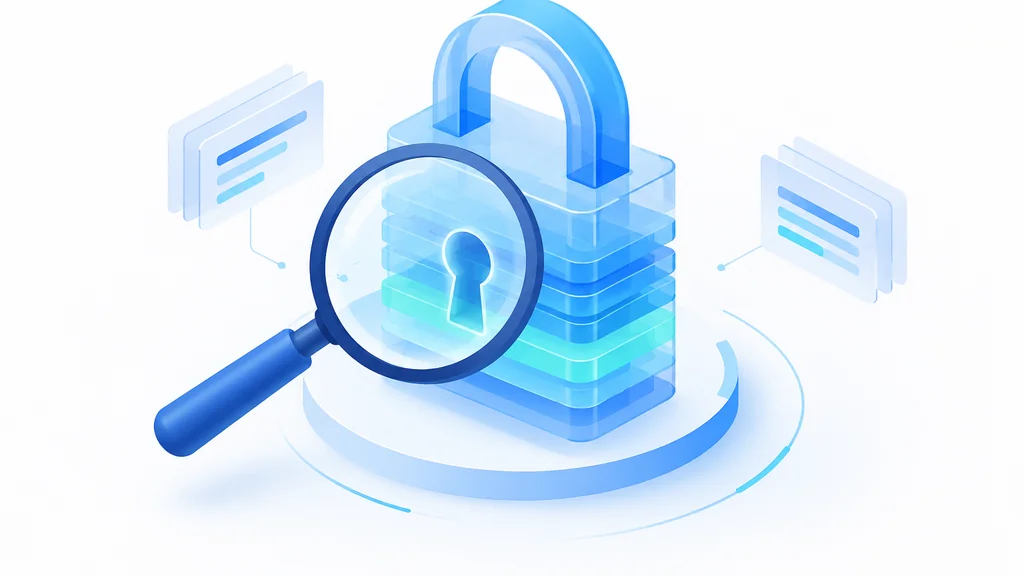 isometric illustration of a magnifying glass checking a VPN no-logs privacy claim